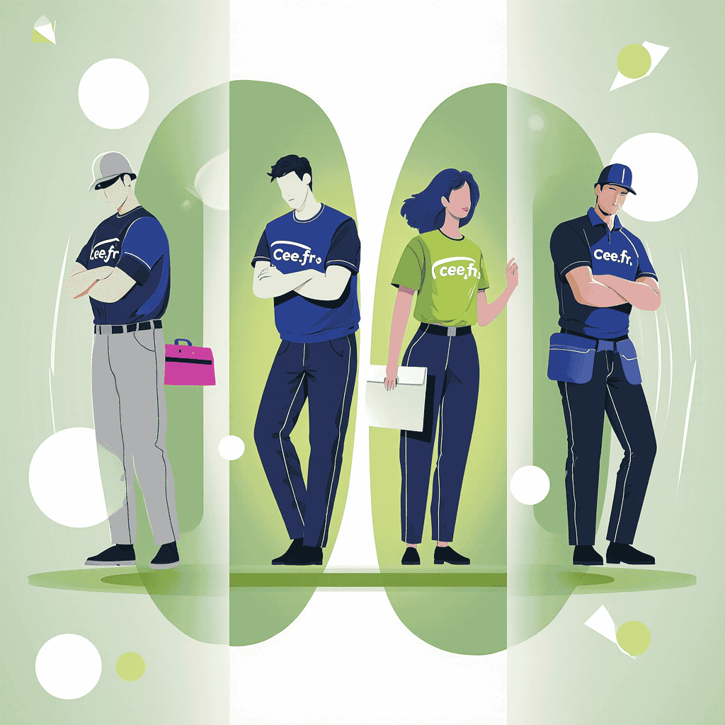 Illustration de quatre travailleurs avec outils.