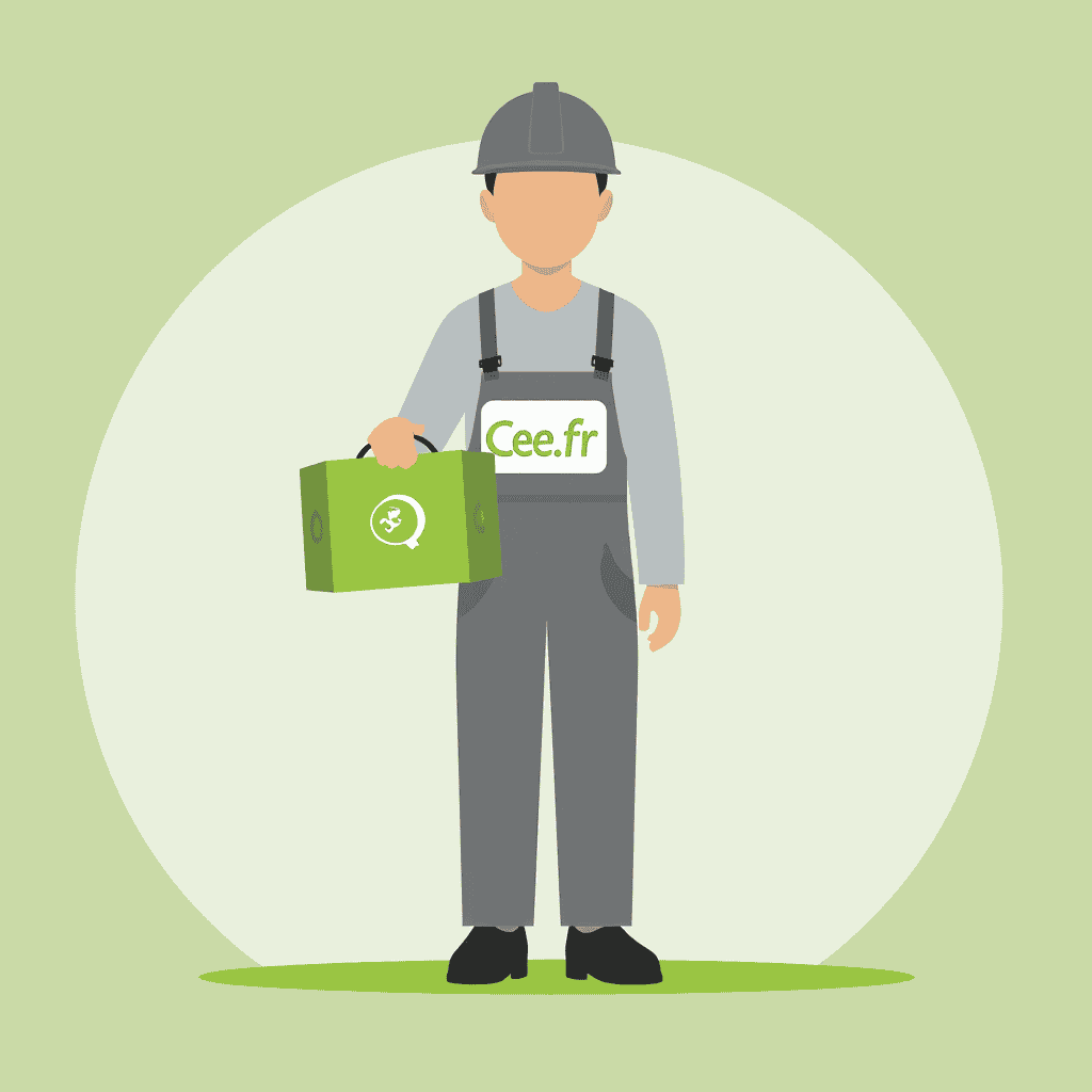 Ouvrier avec boîte outils, logo Cee.fr.
